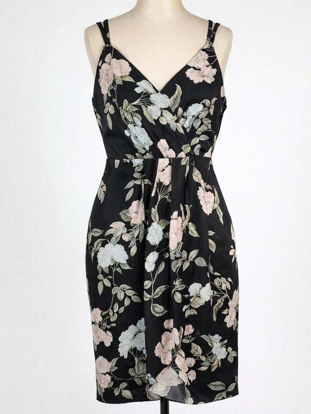 NEW City Chic $190 18W Faux Wrap Tulip Dress Black Pink Green Adjustable Strap